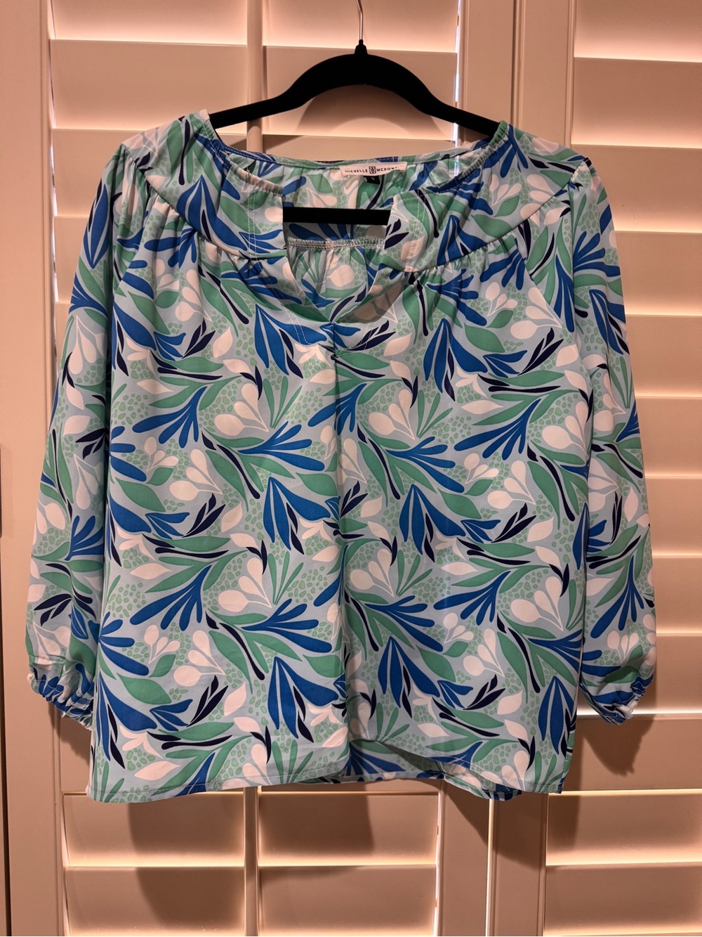 Michelle McDowell Blue & Green Floral Peasant Blouse